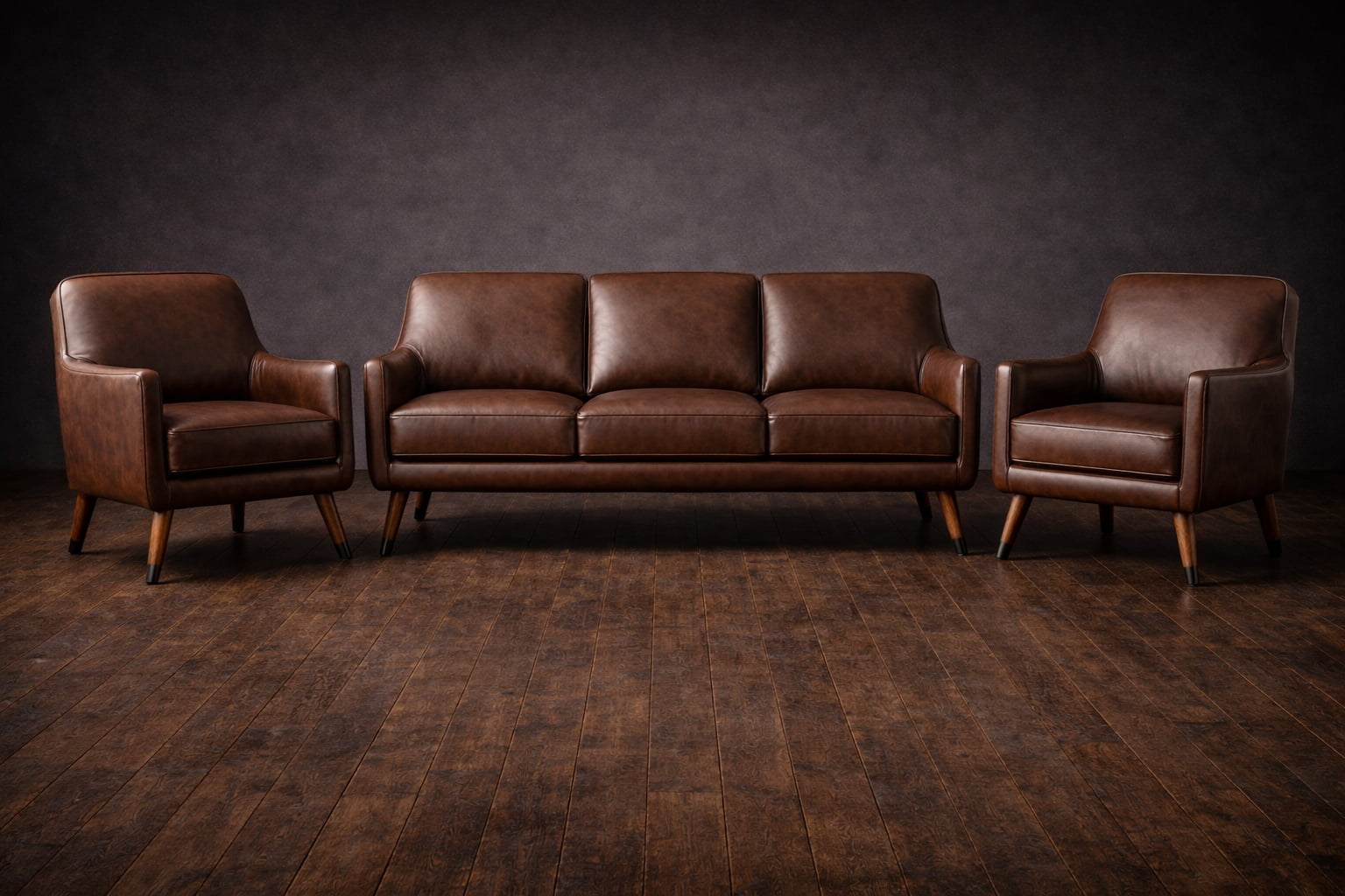 Pure Brown Leather Rutherford Classic Sofa Set