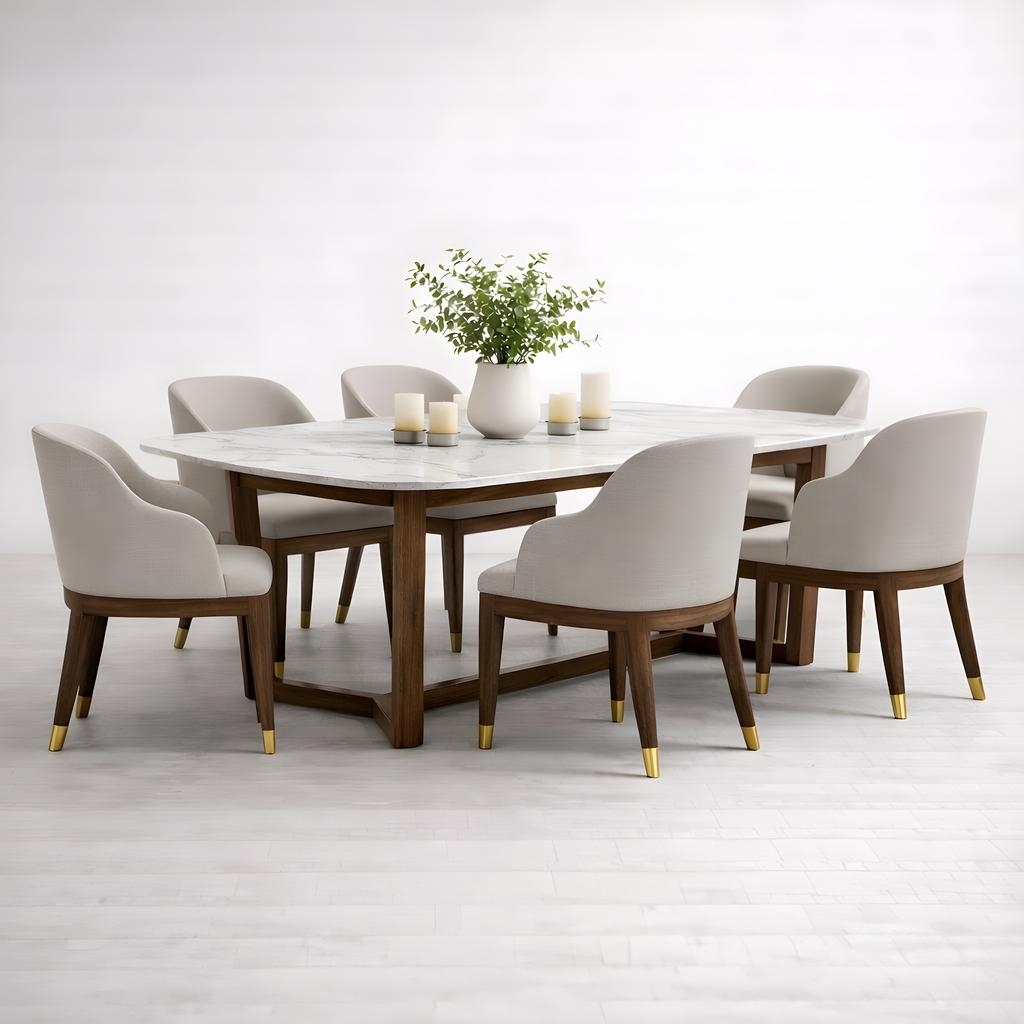 Bradford Italian Marbel Elite Acacia Teakwood Dining Set