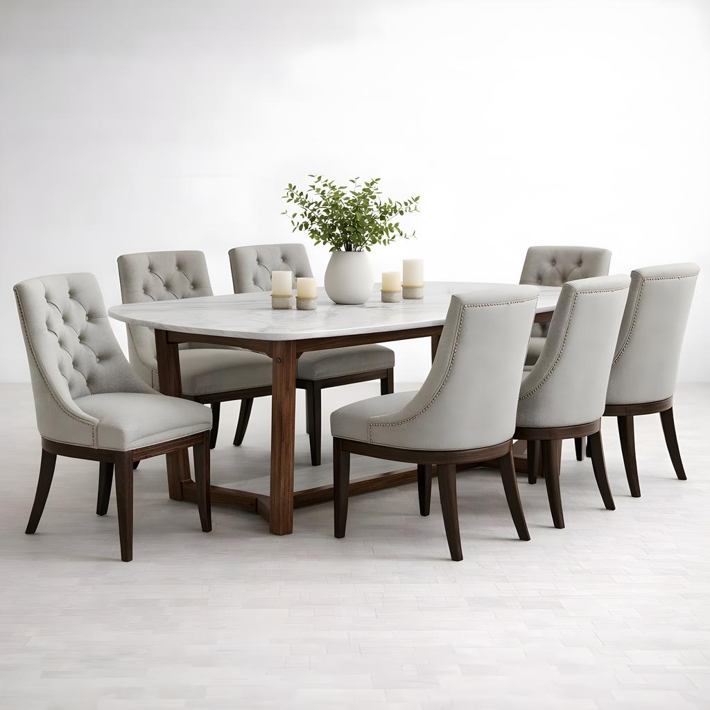 Rutherford Italian Marbel Classic Acacia Teakwood Dining Set